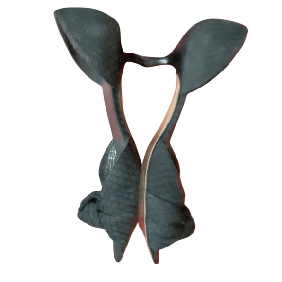 Stuart Weitzman BLack Leather Peep Toe Snakeskin Embossed Kitten Heels Size 6 M - Picture 7 of 11